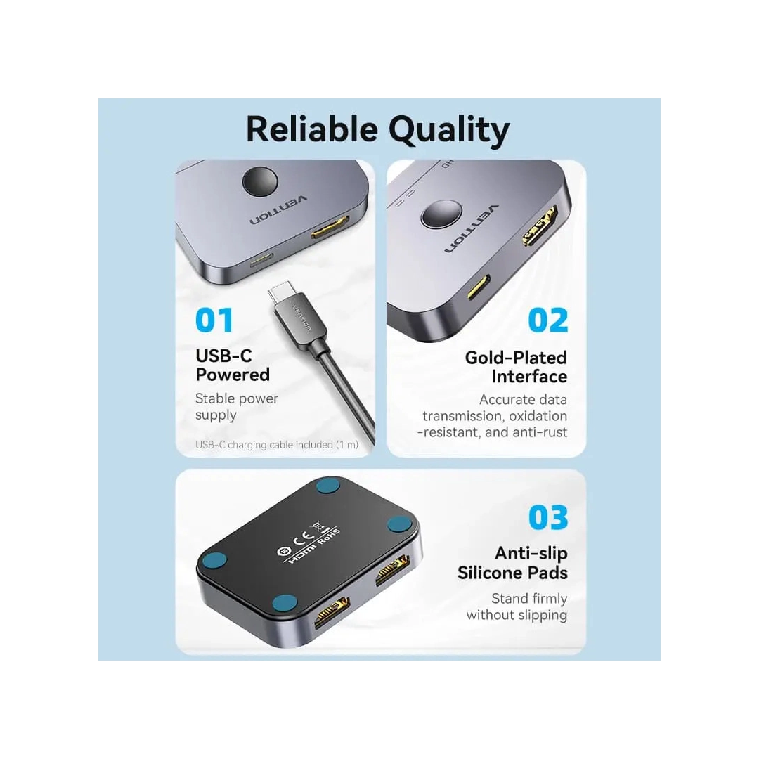 Світч Vention 2-Port Bi-Directional 8K HDMI Gray Aluminium Alloy Type AKPH0 Світч Vention 2-Port Bi-Directional 8K HDMI Gray Aluminium Alloy Type AKPH0