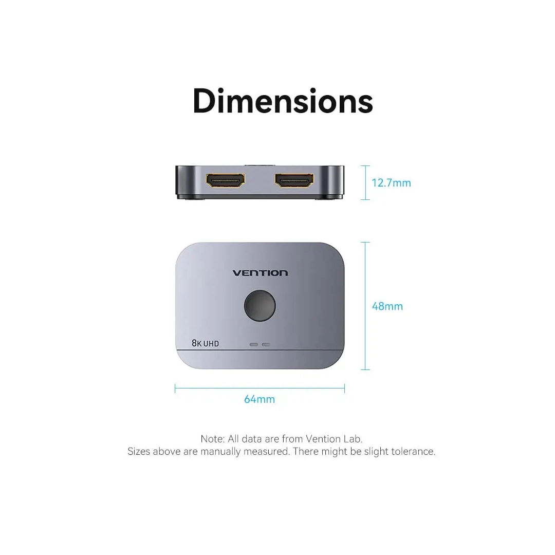 Світч Vention 2-Port Bi-Directional 8K HDMI Gray Aluminium Alloy Type AKPH0 Світч Vention 2-Port Bi-Directional 8K HDMI Gray Aluminium Alloy Type AKPH0