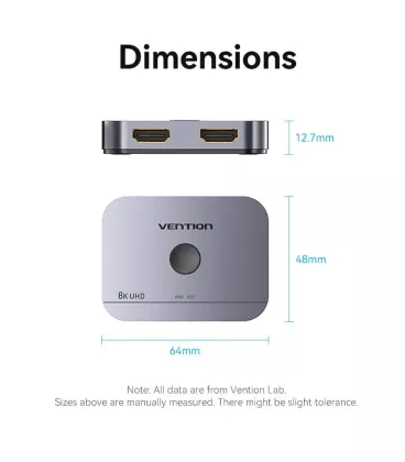 Світч Vention 2-Port Bi-Directional 8K HDMI Gray Aluminium Alloy Type AKPH0
