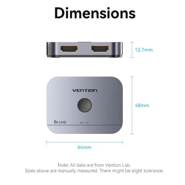 Світч Vention 2-Port Bi-Directional 8K HDMI Gray Aluminium Alloy Type AKPH0