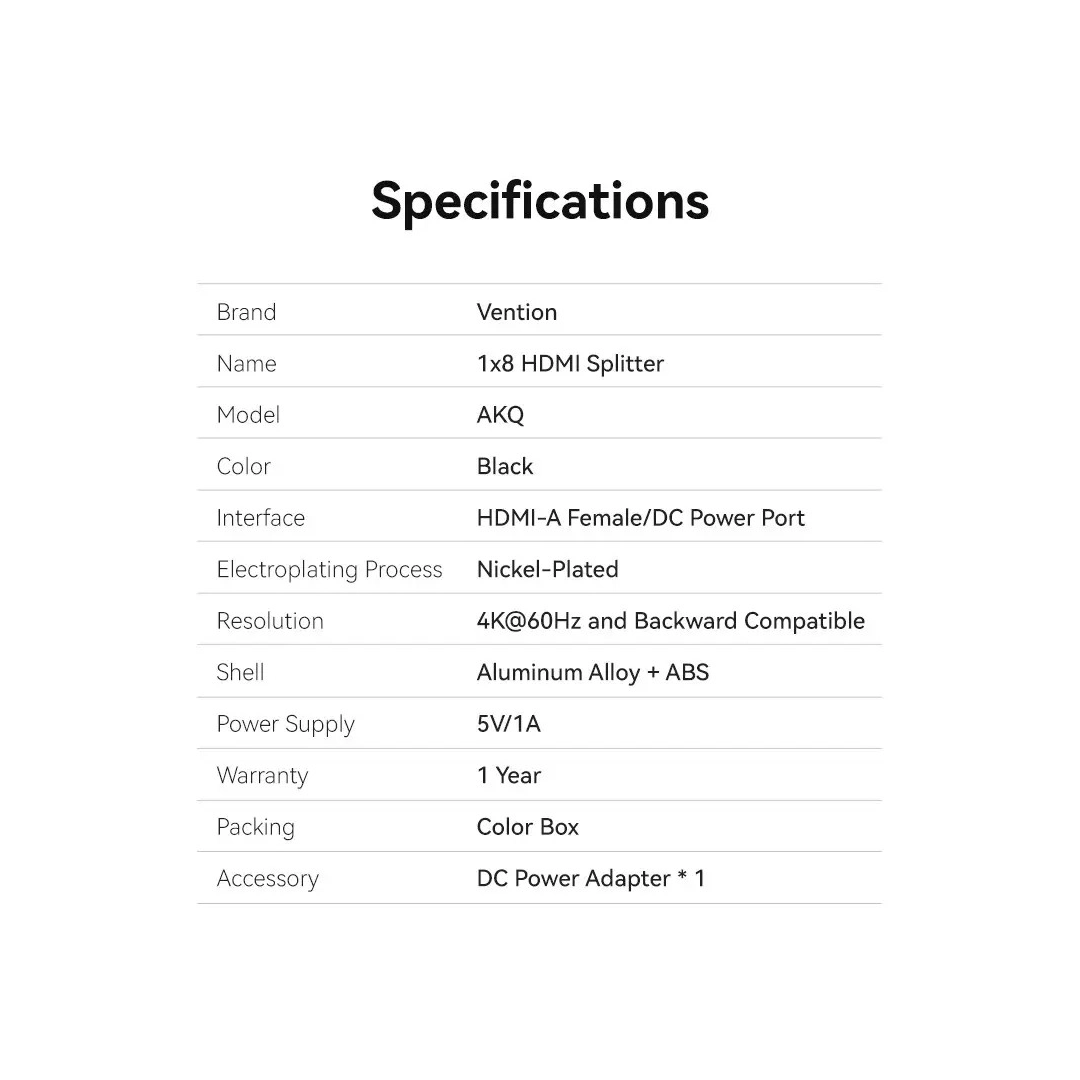 Спліттер Vention HDMI 1х8 4K 60Hz (AKQB0-EU)