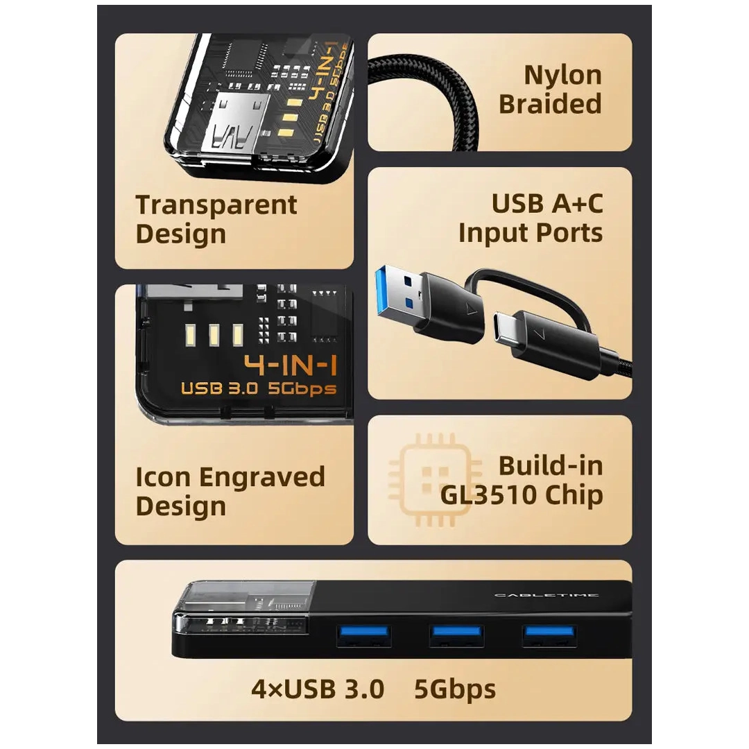USB-хаб Vention Cabletime USB Type C - 4 Port USB 3.0, 0.15 cm (CB03B) USB-хаб Vention Cabletime USB Type C - 4 Port USB 3.0, 0.15 cm (CB03B)