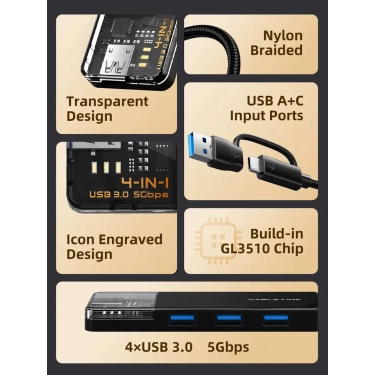 USB-хаб Vention Cabletime USB Type C - 4 Port USB 3.0, 0.15 cm (CB03B)