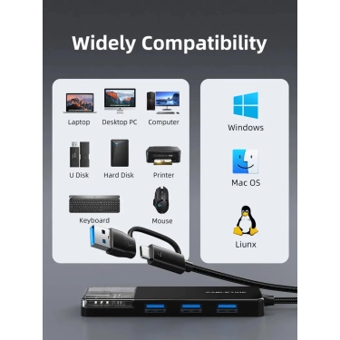 USB-хаб Vention Cabletime USB Type C - 4 Port USB 3.0, 0.15 cm (CB03B)