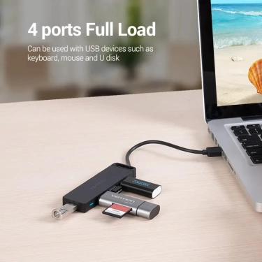 USB-хаб Vention 4-Port з micro USB живленням 0.15M Black (CHLBB)