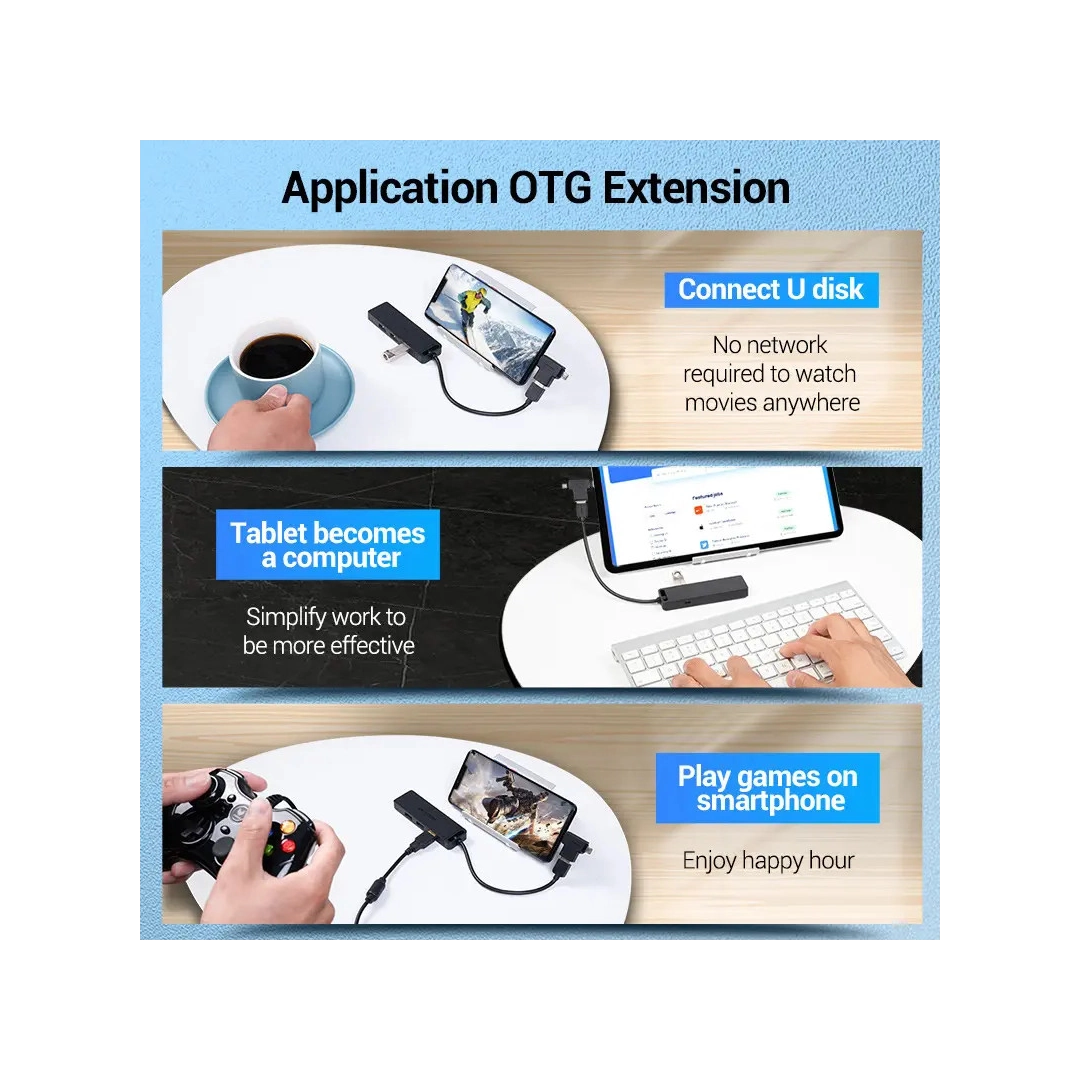 USB-хаб Vention 4-Port з micro USB живленням 0.15M Black (CHLBB) USB-хаб Vention 4-Port з micro USB живленням 0.15M Black (CHLBB)