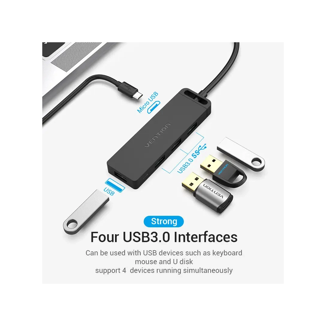 USB-хаб Vention 4-Port із micro USB живленням 0.15 м Black (TGKBB) USB-хаб Vention 4-Port із micro USB живленням 0.15 м Black (TGKBB)