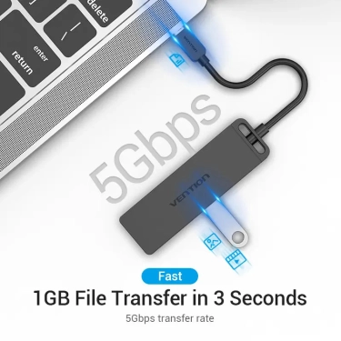 USB-хаб Vention 4-Port із micro USB живленням 0.15 м Black (TGKBB)