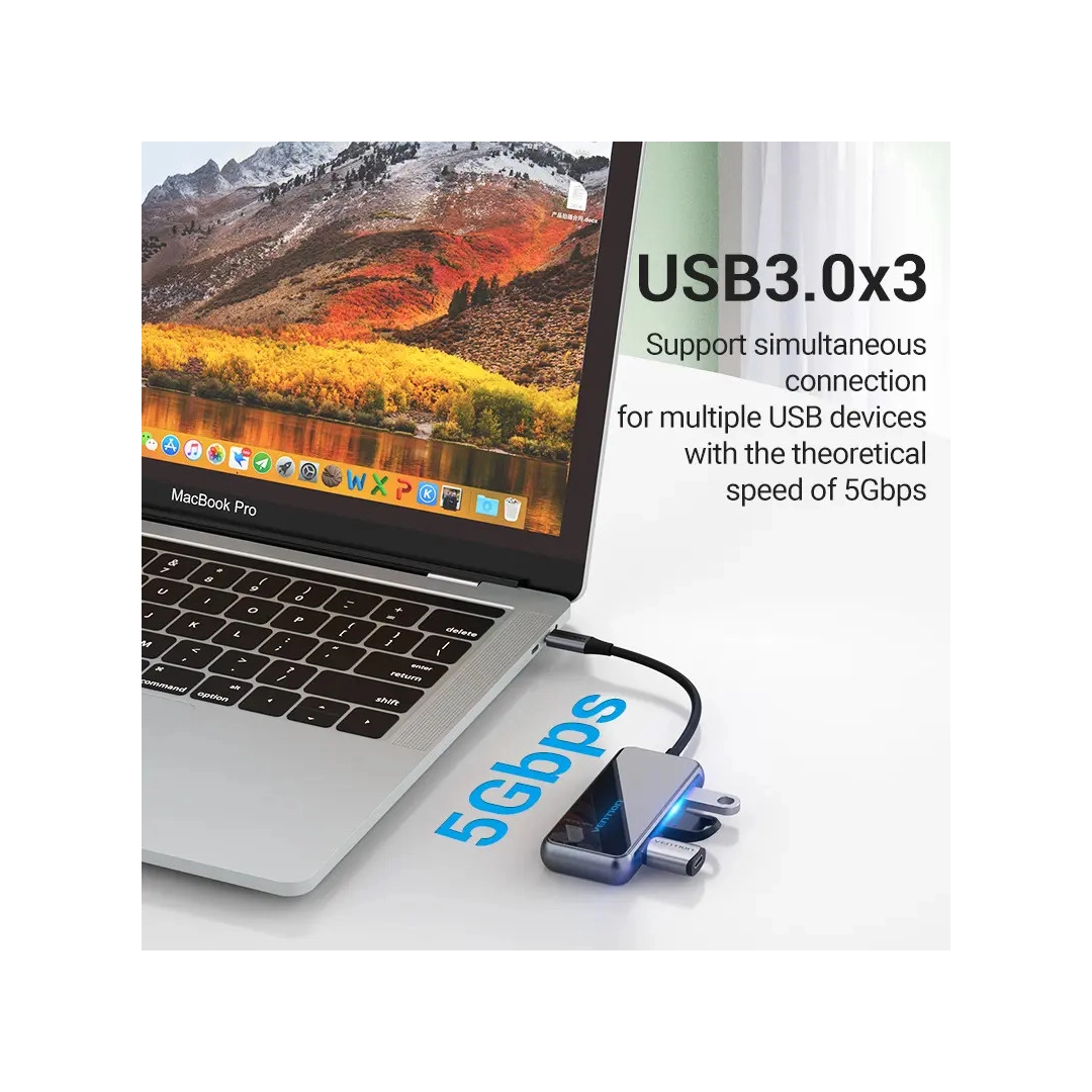 USB-хаб Vention 5 в 1 Type-C-HDMI-USB-PD 3USB 3.0 4K 60Hz 87W 0.15m Black (TFBHB) USB-хаб Vention 5 в 1 Type-C-HDMI-USB-PD 3USB 3.0 4K 60Hz 87W 0.15m Black (TFBHB)