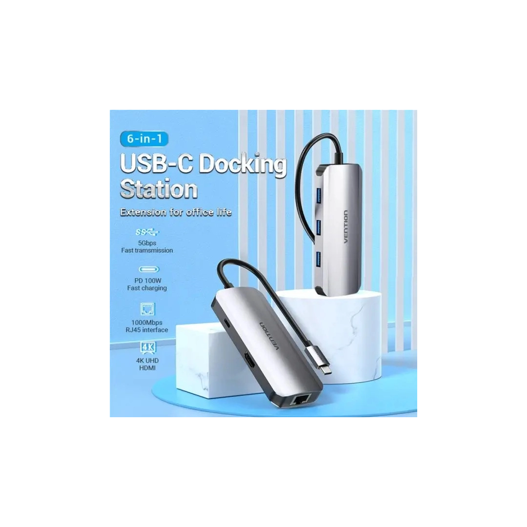 USB-хаб Vention OTG USB Hub USB-C to HDMI/USB 3.0x3/RJ45/PD, 0.15 m (TOHHB) USB-хаб Vention OTG USB Hub USB-C to HDMI/USB 3.0x3/RJ45/PD, 0.15 m (TOHHB)