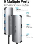 USB-хаб Vention OTG USB Hub USB-C to HDMI/USB 3.0x3/RJ45/PD, 0.15 m (TOHHB)