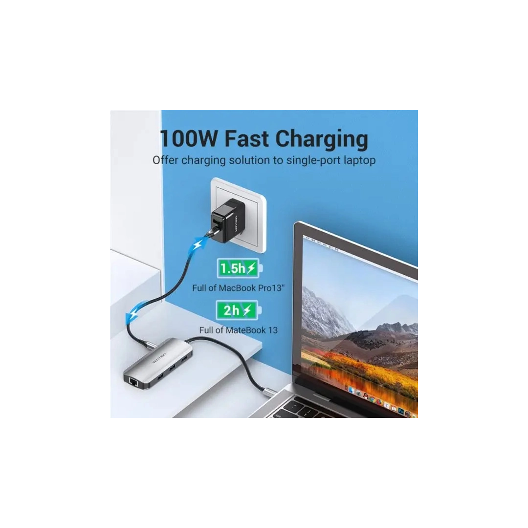 USB-хаб Vention OTG USB Hub USB-C to HDMI/USB 3.0x3/RJ45/PD, 0.15 m (TOHHB) USB-хаб Vention OTG USB Hub USB-C to HDMI/USB 3.0x3/RJ45/PD, 0.15 m (TOHHB)