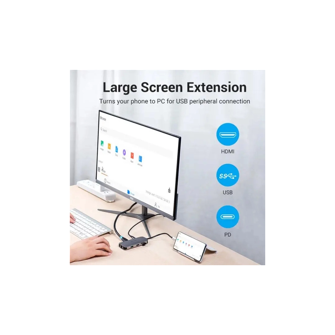 USB-хаб Vention OTG USB Hub USB-C to HDMI/USB 3.0x3/RJ45/PD, 0.15 m (TOHHB) USB-хаб Vention OTG USB Hub USB-C to HDMI/USB 3.0x3/RJ45/PD, 0.15 m (TOHHB)