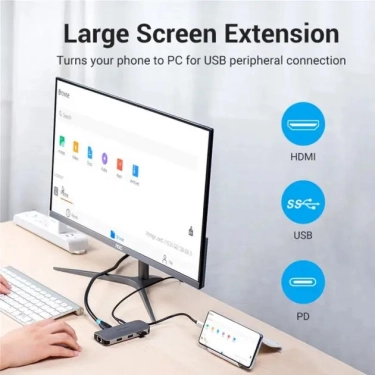 USB-хаб Vention OTG USB Hub USB-C to HDMI/USB 3.0x3/RJ45/PD, 0.15 m (TOHHB)