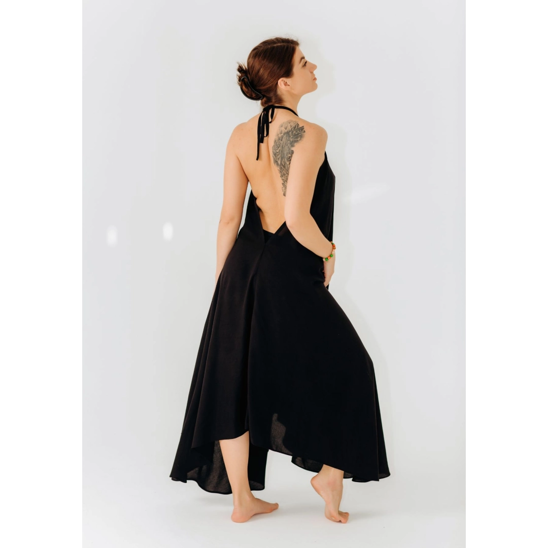 Women's long dress with open back Black Pearl RAO WEAR One Size height 165-170 cm