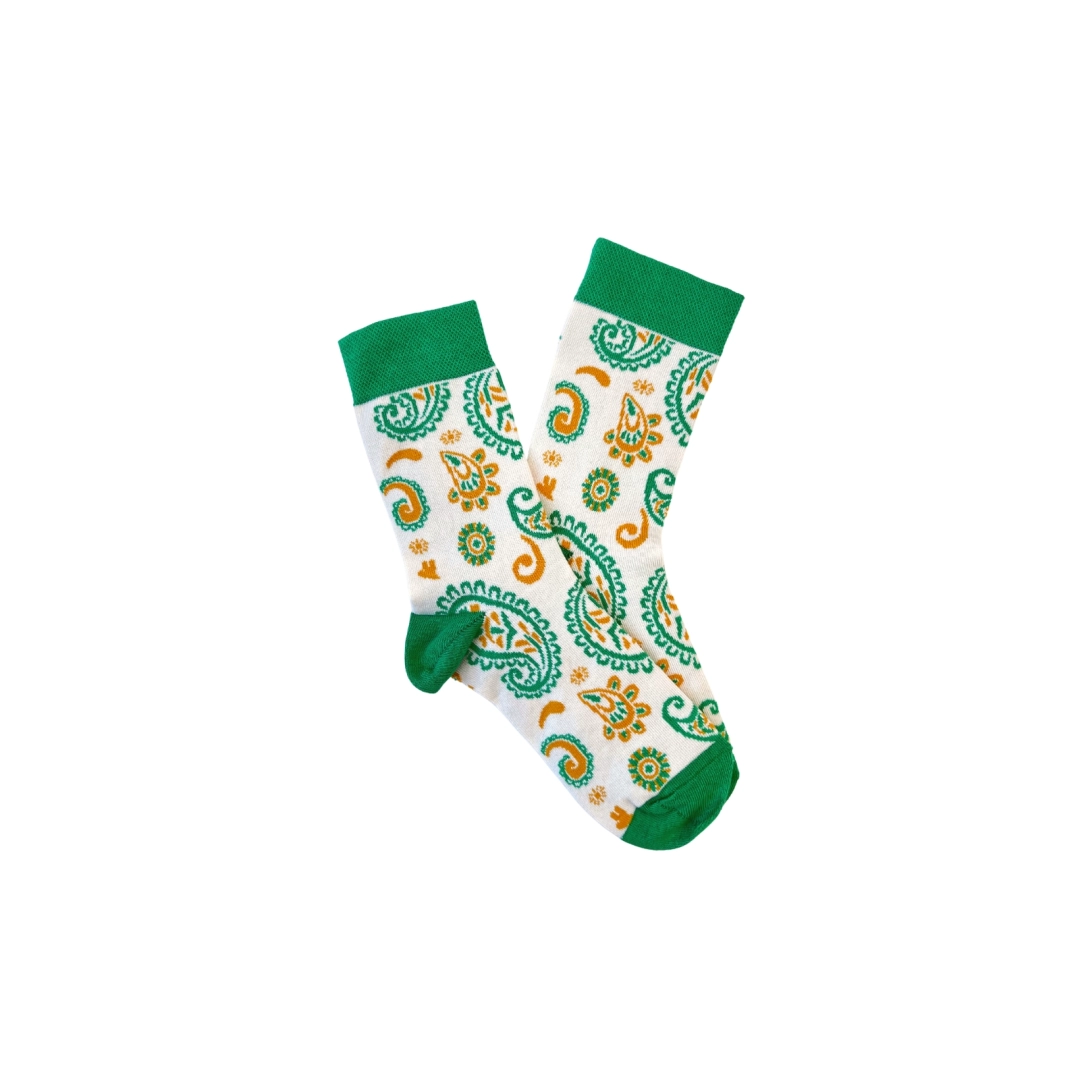 RAO Yoga Paisley socks (36-38) beige with yellow-green pattern