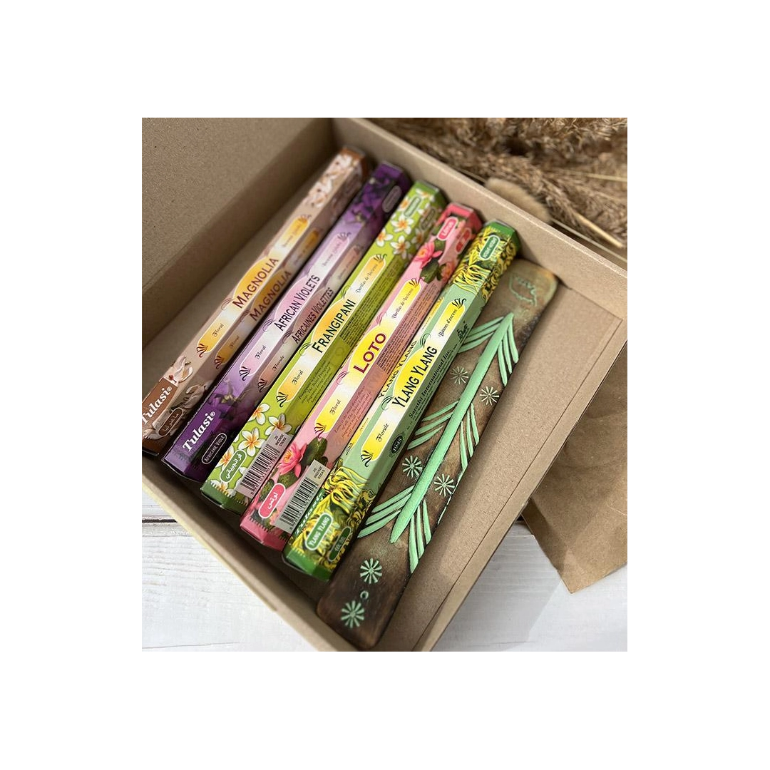Incense sticks (set) Exotic Flowers Tulasi (hexagon) 5 pcs with stand