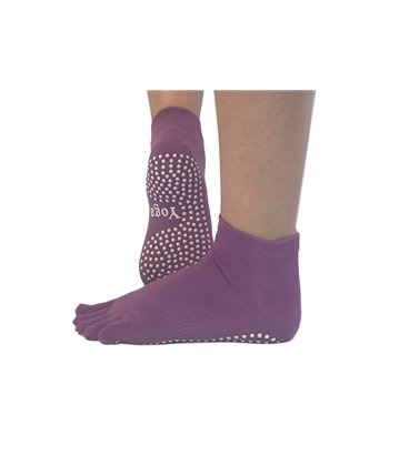 Носки для йоги нескользящие RAO фиолетовые с белыми точками