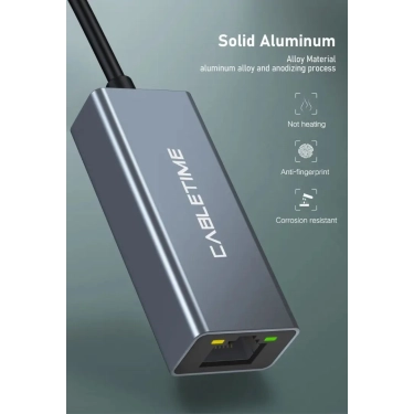 Кабель цифровий Vention Cabletime USB-C - RJ45 100Mbps Ethernet, 0.15m, Space Grey (CB53G)
