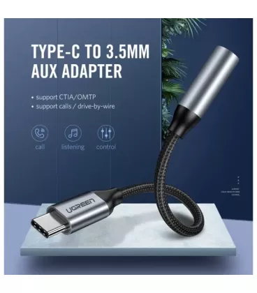 ЦАП та підсилювач Ugreen AV142 USB Type-C Male to 3.5mm Female Cable, 10 cm Gray 30632