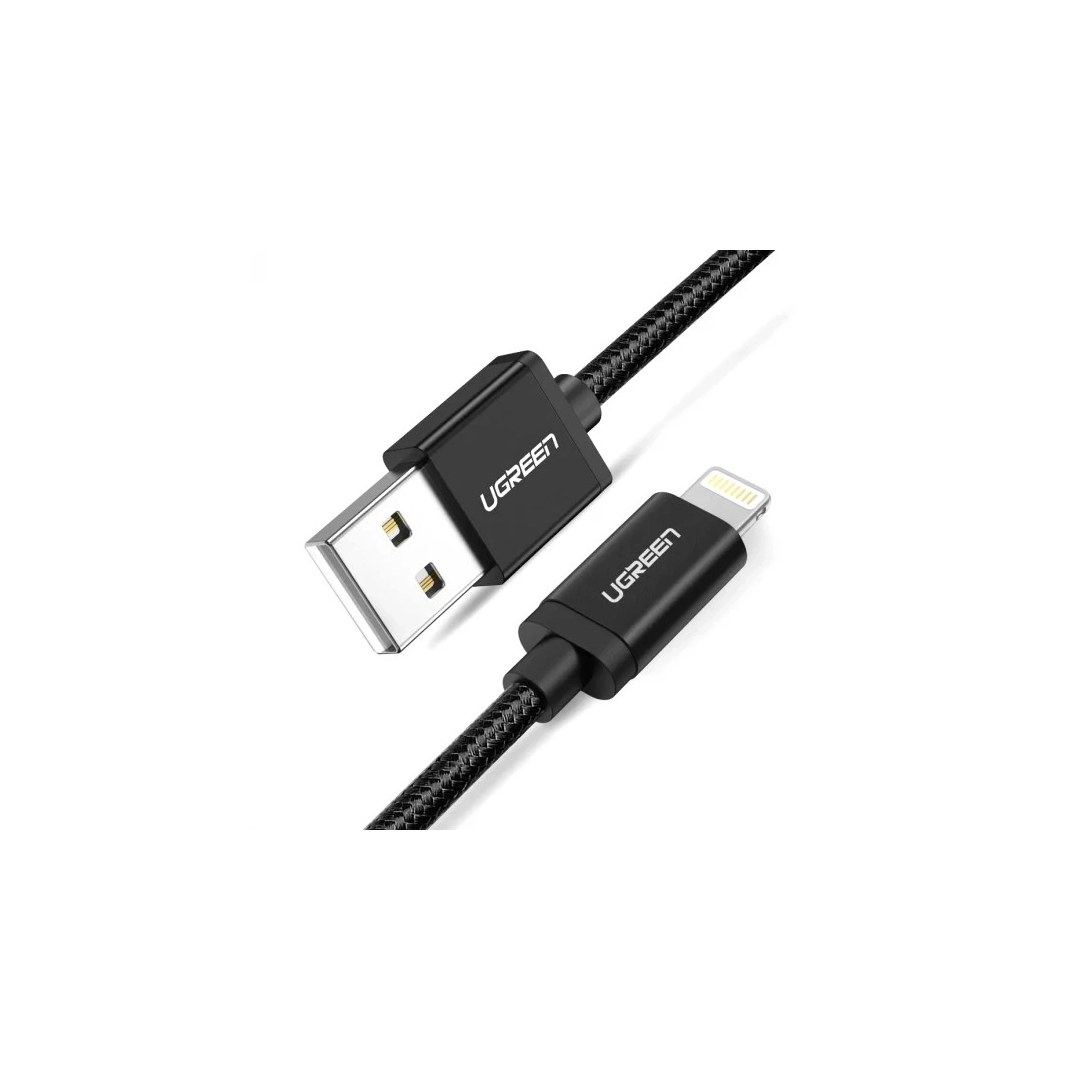 Кабель зарядний Ugreen US199 USB-A 2.0 - Lightning, MFI, 1.5 m Braided Alu Shell Fast Charge 60157