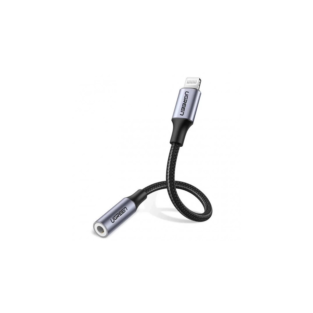 ЦАП і підсилювач Ugreen US211 3.5 mm Німецька Lightning Male Cable Braided with Aluminum Shell, 10 cm Black 30756