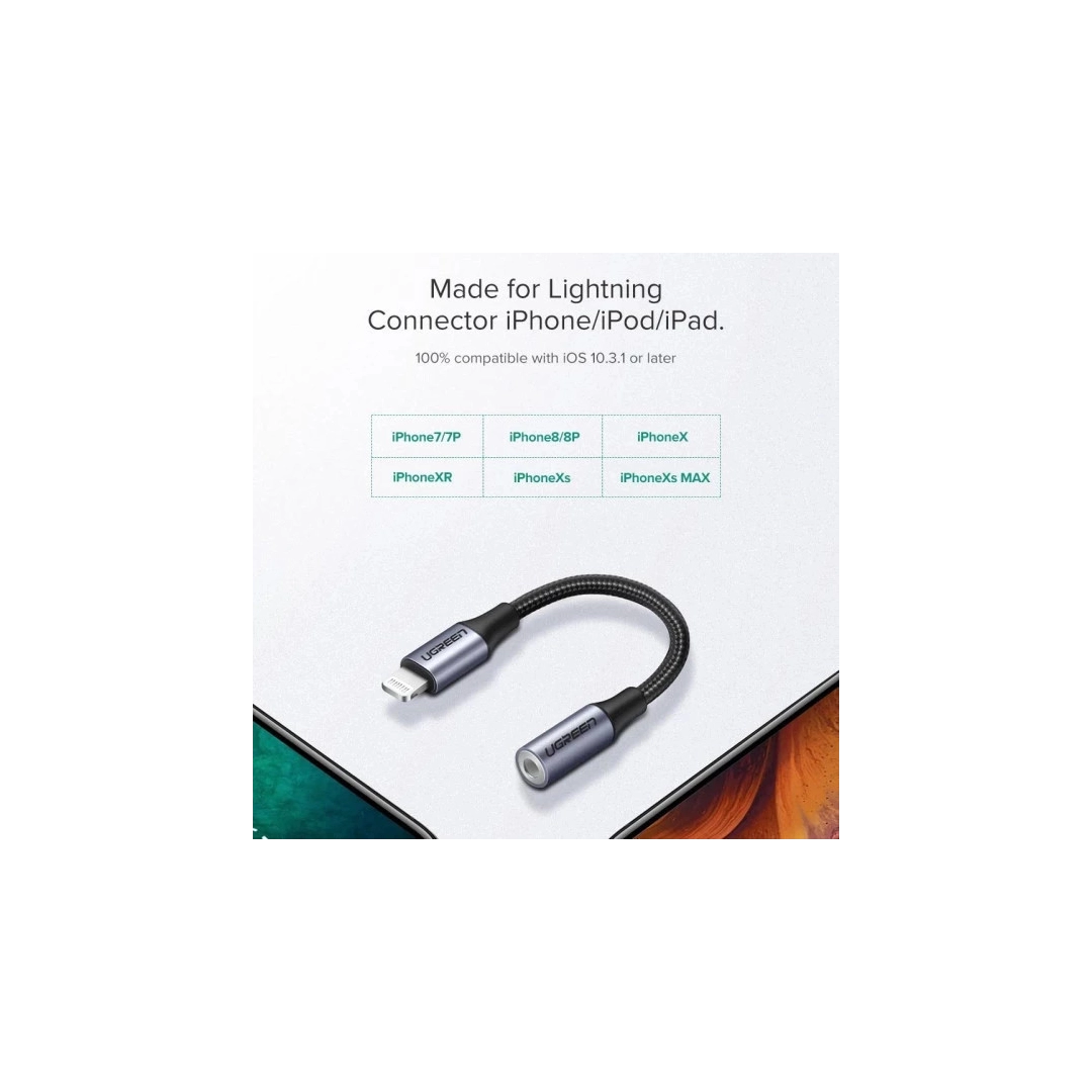 ЦАП і підсилювач Ugreen US211 3.5 mm Німецька Lightning Male Cable Braided with Aluminum Shell, 10 cm Black 30756