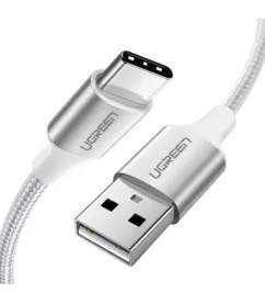 Кабель цифровий Ugreen US288 USB-A 2.0 - USB Type-C Aluminium Braid, 1.5 m White 60132