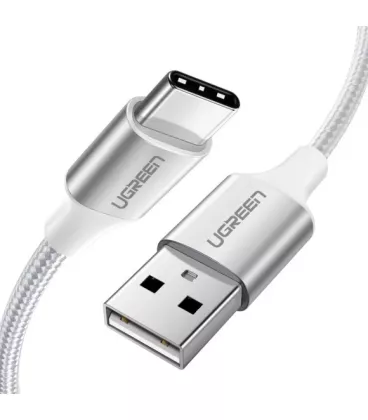 Кабель цифровий Ugreen US288 USB-A 2.0 - USB Type-C Aluminium Braid, 1.5 m White 60132