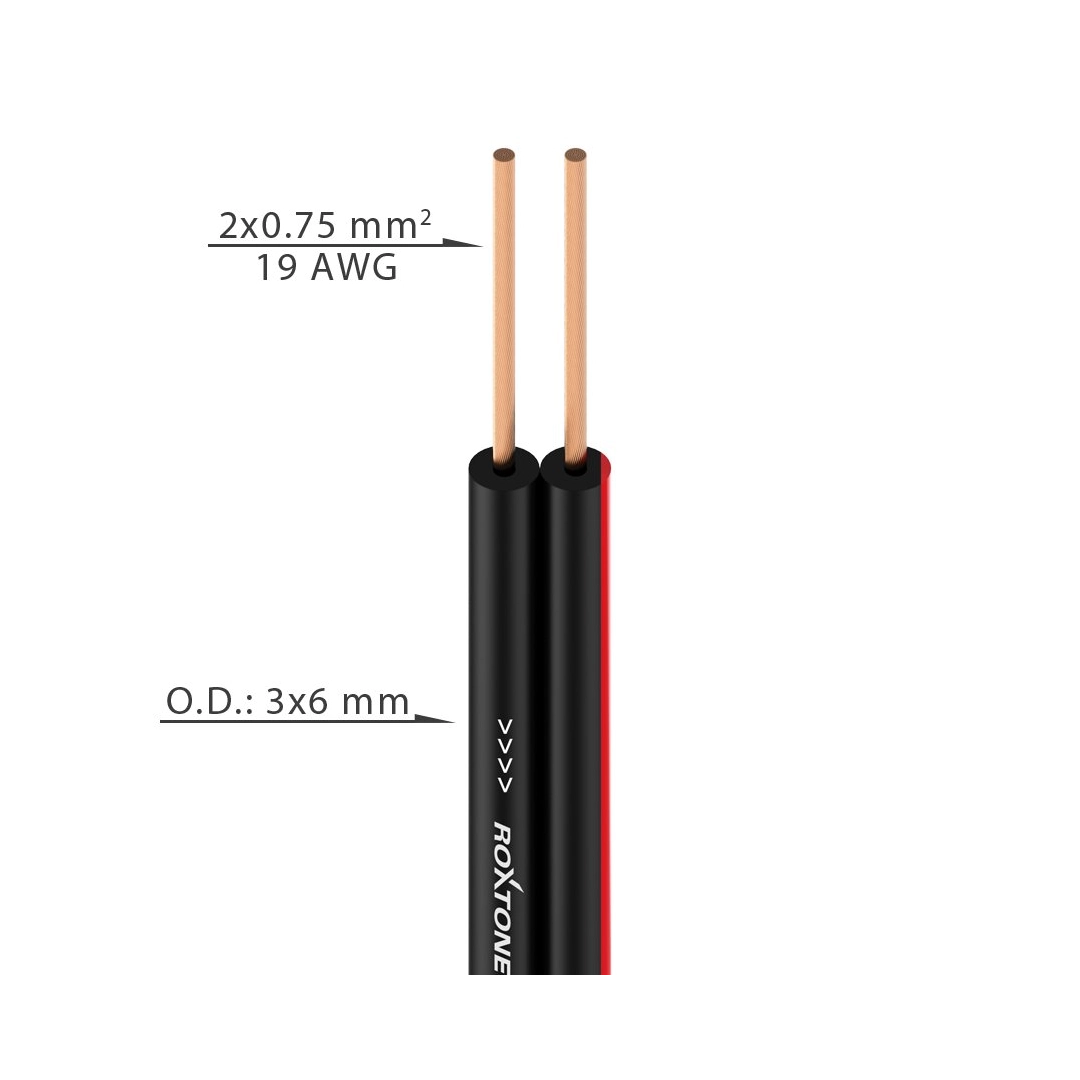 SC008A Roxtone flat speaker cables Hi-Fi, 2h0.75 square. mm, ext. 3h6mm diameter, 100 m