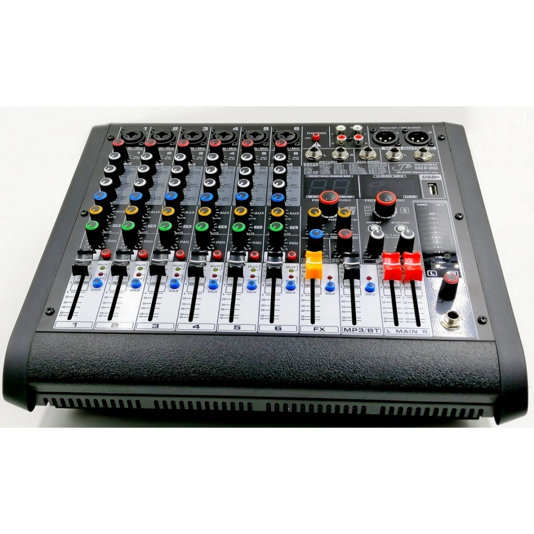 JB-600P JB sound Активний мікшерний пульт 6 каналів, процесор ефектів 32-біт, 99DSP програм, 2х170Вт на 4Ом JB-600P JB sound Активний мікшерний пульт 6 каналів, процесор ефектів 32-біт, 99DSP програм, 2х170Вт на 4Ом