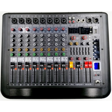 JB-Q8P JB sound Активний мікшерний пульт 8 каналів, процесор ефектів 32-біт, 99DSP програм, 2х280Вт на 4Ом ,2х170Вт на 8Ом