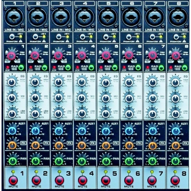 JB-GL8P JB sound Активний мікшерний пульт 8 каналів, процесор ефектів 32-біт, 99DSP програм, 2х500Вт на 4Ом ,2х300Вт на 8Ом