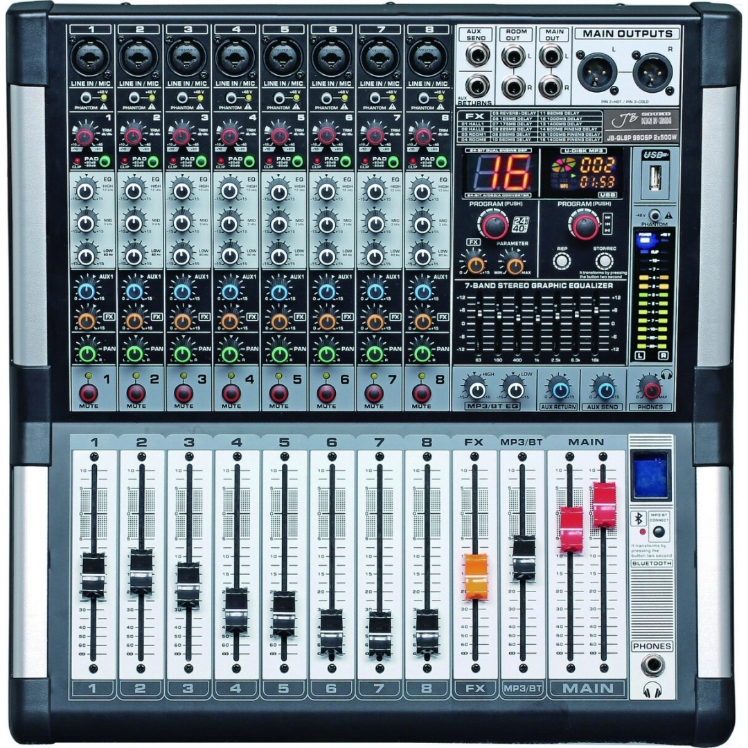 JB-GL8P JB sound Активний мікшерний пульт 8 каналів, процесор ефектів 32-біт, 99DSP програм, 2х500Вт на 4Ом ,2х300Вт на 8Ом JB-GL8P JB sound Активний мікшерний пульт 8 каналів, процесор ефектів 32-біт, 99DSP програм, 2х500Вт на 4Ом ,2х300Вт на 8Ом