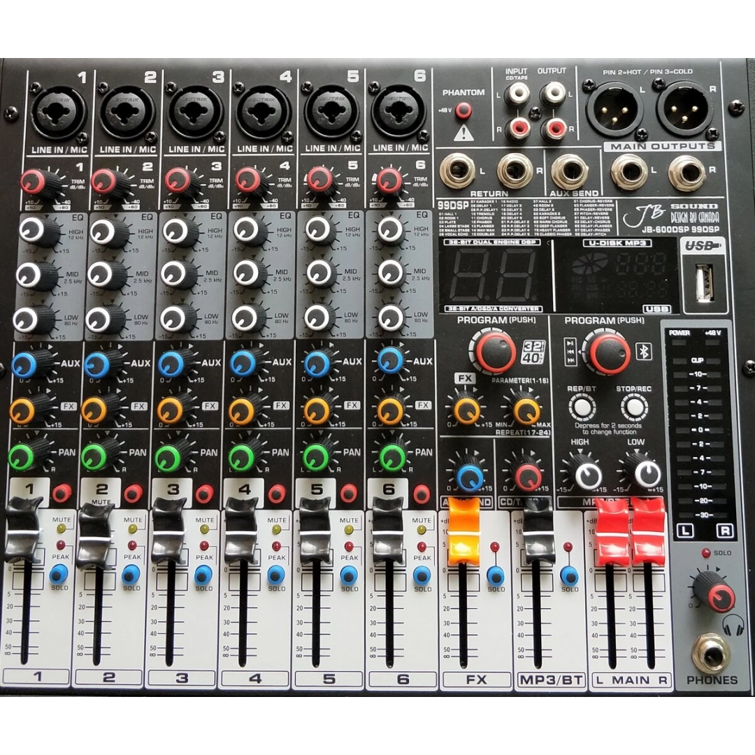 JB-600DSP JB sound Мікшерний пульт 6 каналів, процесор ефектів 32-біт, 99DSP JB-600DSP JB sound Мікшерний пульт 6 каналів, процесор ефектів 32-біт, 99DSP