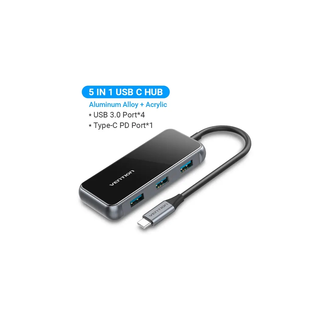 USB-хаб Vention 5 в 1 Type-C-USB-PD 4USB 3.0 87W 4K 30Hz 0.15m Black (TFDHB) USB-хаб Vention 5 в 1 Type-C-USB-PD 4USB 3.0 87W 4K 30Hz 0.15m Black (TFDHB)