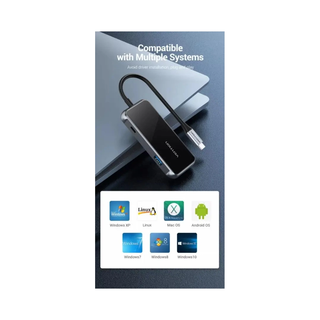 USB-хаб Vention 5 в 1 Type-C-USB-PD 4USB 3.0 87W 4K 30Hz 0.15m Black (TFDHB) USB-хаб Vention 5 в 1 Type-C-USB-PD 4USB 3.0 87W 4K 30Hz 0.15m Black (TFDHB)