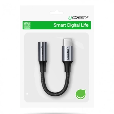 ЦАП та підсилювач Ugreen AV161 USB Type-C Male to 3.5mm Female Audio Cable Braided Aluminum Shell, 10 cm Gray 80154