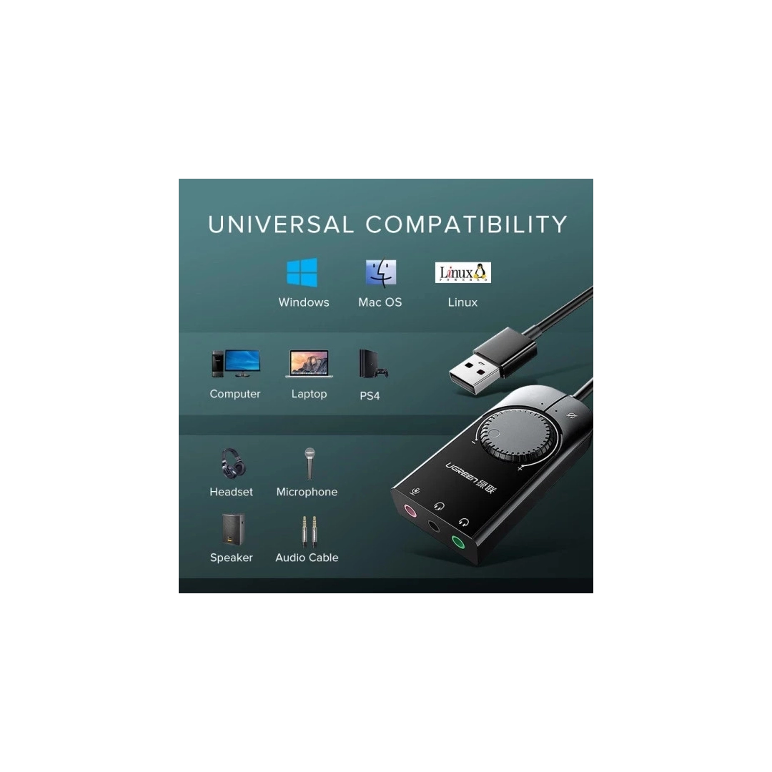 Звукова карта Ugreen CM129 USB Sound Card Black 40964
