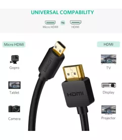 Кабель HDMI Ugreen HD127 microHDMI to HDMI, 3 m, v2.0 UltraHD 4K-3D Black 30104