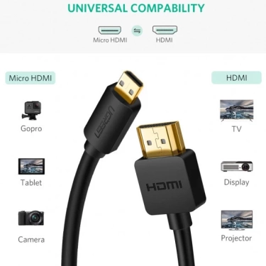 Кабель HDMI Ugreen HD127 microHDMI to HDMI, 3 m, v2.0 UltraHD 4K-3D Black 30104