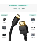 HDMI cable Ugreen HD127 microHDMI to HDMI, 3 m, v2.0 UltraHD 4K-3D Black 30104