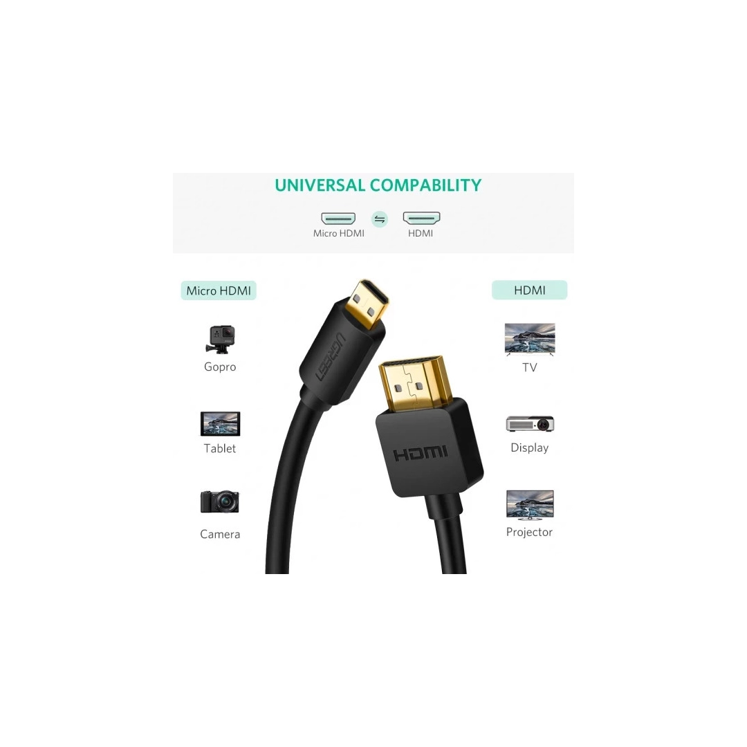 Кабель HDMI Ugreen HD127 microHDMI to HDMI, 1 m, v2.0 UltraHD 4K-3D Black 30148