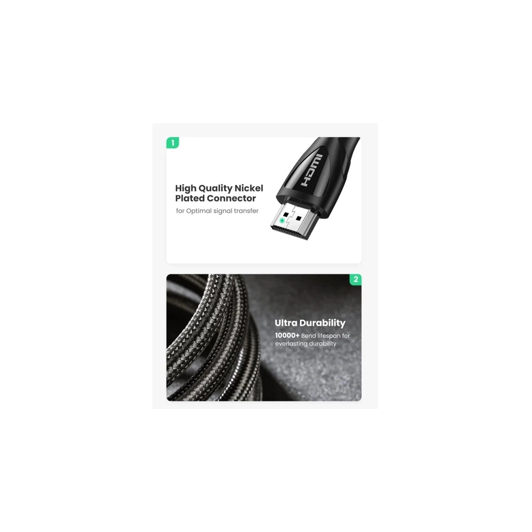 Кабель HDMI Ugreen HD140 HDMI to HDMI, 1.5 m, v2.1 UltraHD 8K-3D Braided Nylon Black 80402 Кабель HDMI Ugreen HD140 HDMI to HDMI, 1.5 m, v2.1 UltraHD 8K-3D Braided Nylon Black 80402