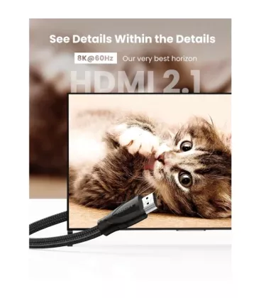 Кабель HDMI Ugreen HD140 HDMI to HDMI, 1.5 m, v2.1 UltraHD 8K-3D Braided Nylon Black 80402