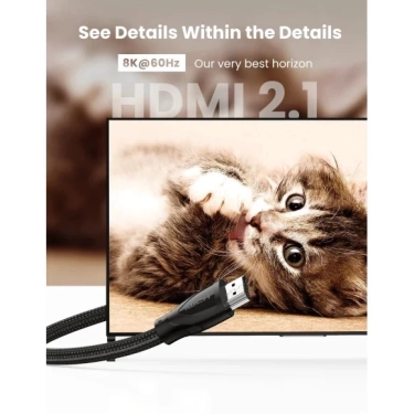 Кабель HDMI Ugreen HD140 HDMI to HDMI, 1.5 m, v2.1 UltraHD 8K-3D Braided Nylon Black 80402