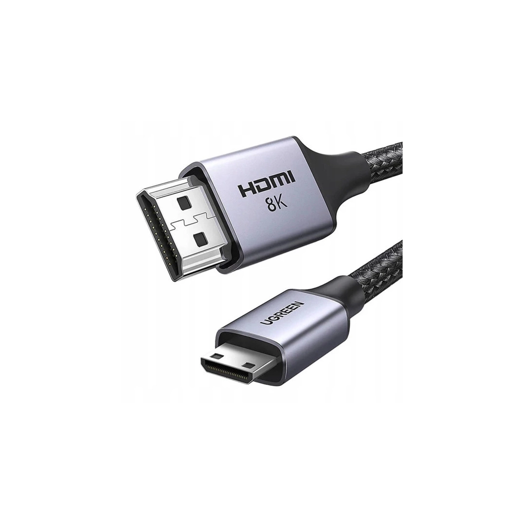 Кабель HDMI Ugreen HD163 miniHDMI to HDMI, 2 m, v2.1 UltraHD 8K-3D Braided Nylon Black 15515