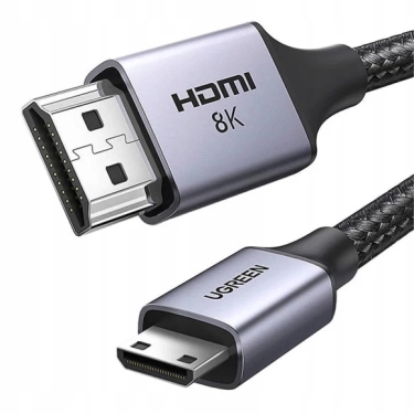Кабель HDMI Ugreen HD163 miniHDMI to HDMI, 2 m, v2.1 UltraHD 8K-3D Braided Nylon Black 15515