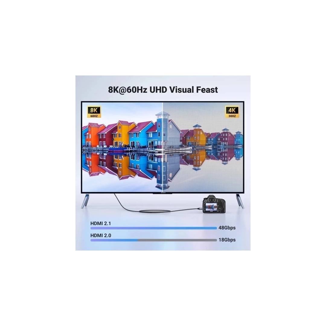 Кабель HDMI Ugreen HD163 miniHDMI to HDMI, 2 m, v2.1 UltraHD 8K-3D Braided Nylon Black 15515