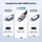 Кабель HDMI Ugreen HD163 miniHDMI to HDMI, 2 m, v2.1 UltraHD 8K-3D Braided Nylon Black 15515 Кабель HDMI Ugreen HD163 miniHDMI to HDMI, 2 m, v2.1 UltraHD 8K-3D Braided Nylon Black 15515